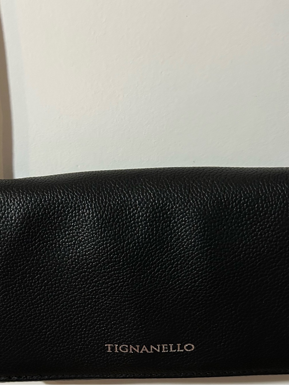 Tignanello Black Pebbled Leather Men's Zip Clutch with Gold Logo